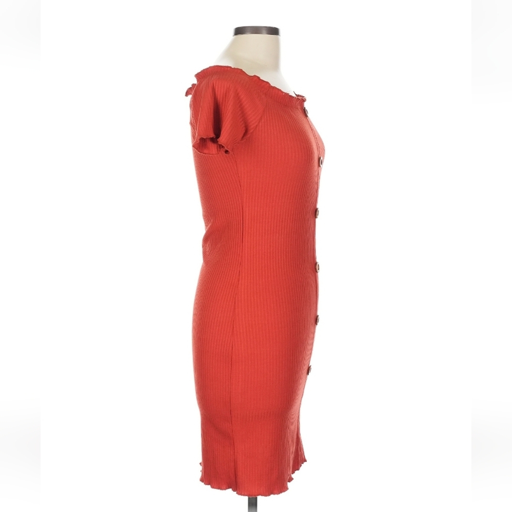 Full Circle Trends Ribbed Off Shoulder Button Front Bodycon Midi Dress Rust L - Picture 6 of 10
